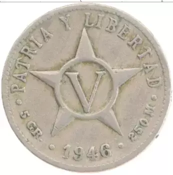 Монета 5 сентаво Кубы 1946 года Медно-никель