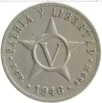 Монета 5 сентаво Кубы 1946 года Медно-никель