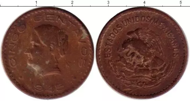 Монета 5 сентаво Мексики 1945 года Бронза Хосефа Ортис де Домингес