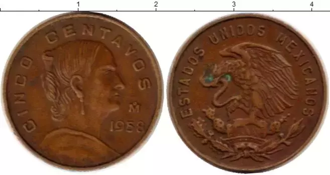 Монета 5 сентаво Мексики 1958 года Бронза Орел