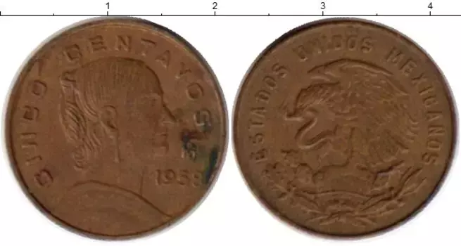 Монета 5 сентаво Мексики 1958 года Бронза Хосефа Ортис де Домингес