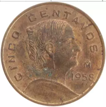 Монета 5 сентаво Мексики 1958 года Бронза
