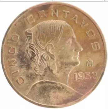 Монета 5 сентаво Мексики 1958 года Бронза