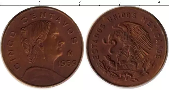 Монета 5 сентаво Мексики 1959 года Бронза Хосефа Ортис де Домингес
