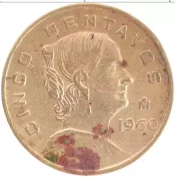 Монета 5 сентаво Мексики 1960 года Бронза