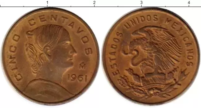 Монета 5 сентаво Мексики 1961 года Бронза Хосефа Ортис де Домингес
