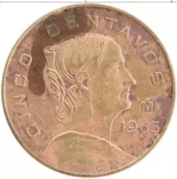 Монета 5 сентаво Мексики 1965 года Бронза