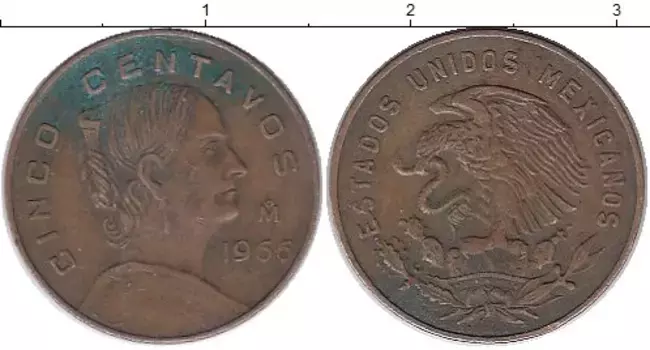 Монета 5 сентаво Мексики 1966 года Бронза