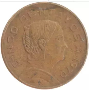 Монета 5 сентаво Мексики 1970 года Бронза