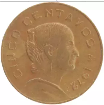 Монета 5 сентаво Мексики 1972 года Бронза