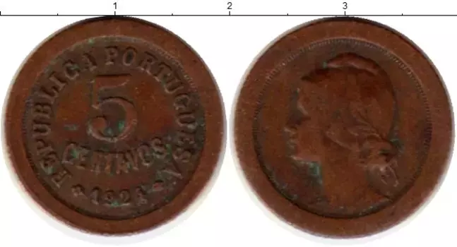 Монета 5 сентаво Португалии 1924 года Бронза