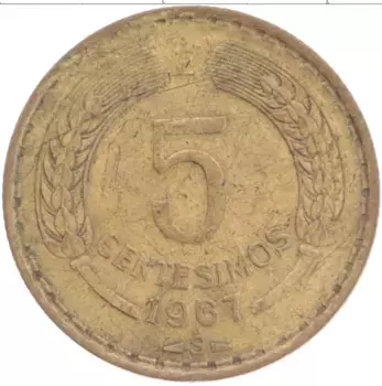 Монета 5 сентесим Чили 1967 года Бронза