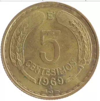 Монета 5 сентесим Чили 1969 года Бронза