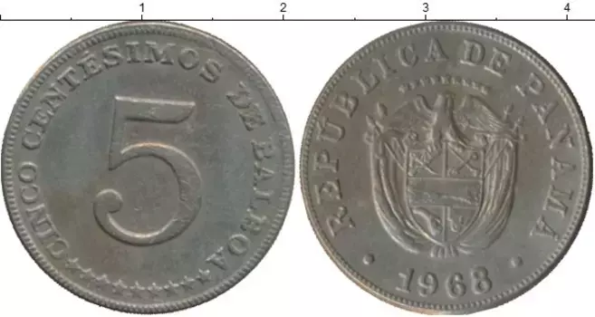 Монета 5 сентесим Панамы 1968 года Медно-никель