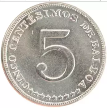 Монета 5 сентесим Панамы 1968 года Медно-никель