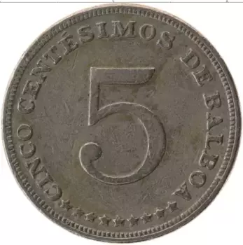 Монета 5 сентесим Панамы 1970 года Медно-никель
