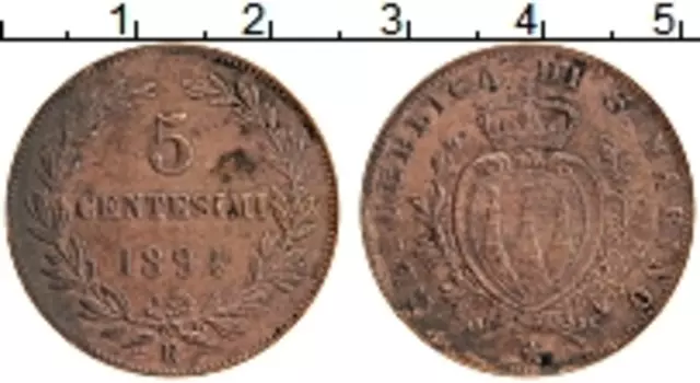Монета 5 сентесим Сан-Марино 1894 года Медь