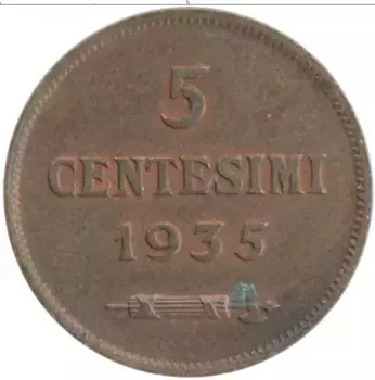 Монета 5 сентесим Сан-Марино 1935 года Бронза