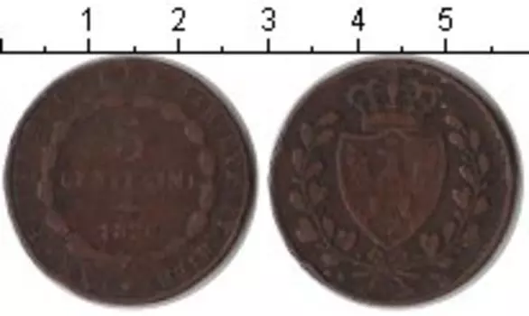 Монета 5 сентесим Сардинии 1826 года Медь SARDINIA