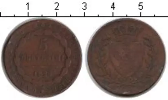 Монета 5 сентесим Сардинии 1826 года Медь SARDINIA