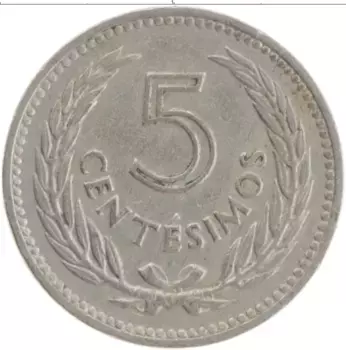Монета 5 сентесим Уругвая 1953 года Медно-никель Артигас