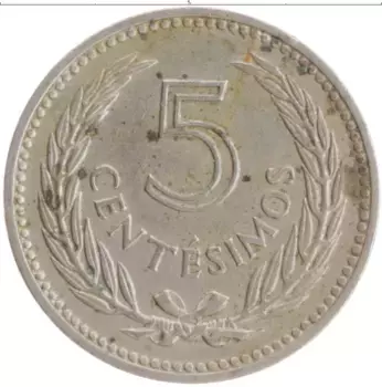 Монета 5 сентесим Уругвая 1953 года Медно-никель Артигас