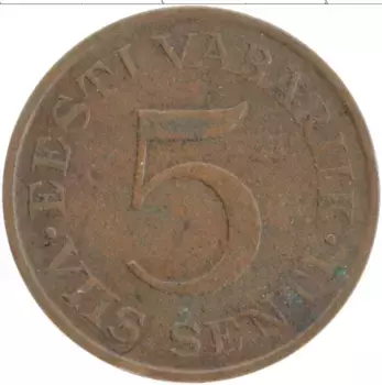 Монета 5 сенти Эстонии 1931 года Бронза
