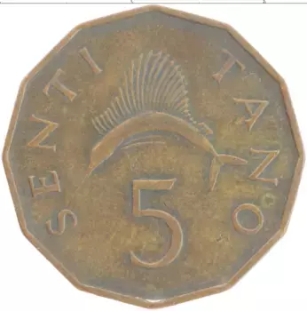 Монета 5 сенти Танзании 1971 года Бронза Раис Кванза