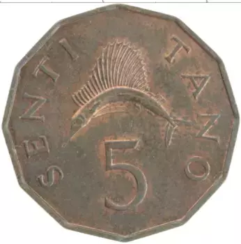 Монета 5 сенти Танзании 1974 года Бронза
