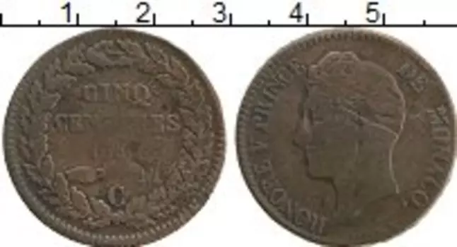 Монета 5 сентим Монако 1837 года Медь Оноре V