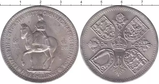 Монета 5 шиллингов Англии 1953 года Медно-никель Коронация Елизаветы II