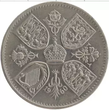 Монета 5 шиллингов Англии 1960 года Медно-никель Елизавета II