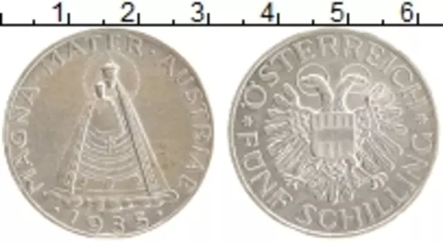 Монета 5 шиллингов Австрии 1934 года Серебро Мариацельская Мадонна