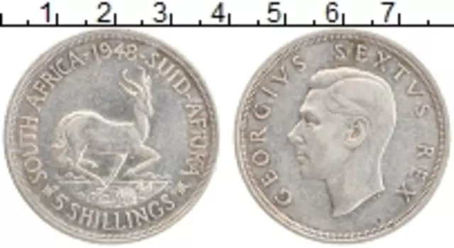 Монета 5 шиллингов Южно Африканской Республики 1948 года Серебро Георг VI Антилопа