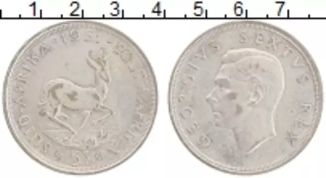 Монета 5 шиллингов Южно Африканской Республики 1951 года Серебро Георг VI