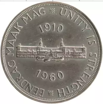 Монета 5 шиллингов Южно Африканской Республики 1960 года Серебро 50 лет Южно-Африканского Союза
