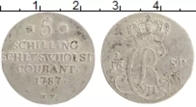 Монета 5 шиллингов Шлезвиг-Гольштейна 1787 года Серебро Кристиан VII