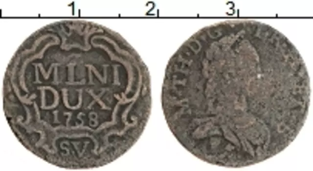Монета 5 сольди Милана 1758 года Биллон Мария Терезия