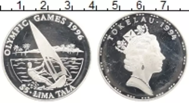 Монета 5 тала Токелау 1994 года Серебро Олимпийские игры 96