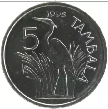Монета 5 тамбала Малави 1995 года Медно-никель