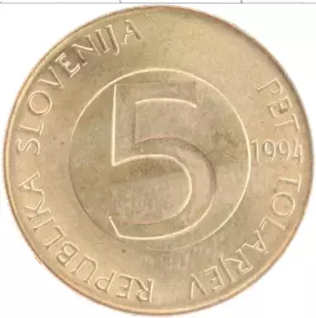 Монета 5 толаров Словении 1994 года Латунь