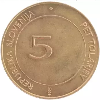 Монета 5 толаров Словении 1995 года Латунь 50 лет ФАО