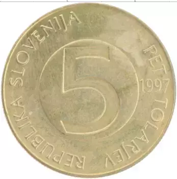 Монета 5 толаров Словении 1997 года Латунь