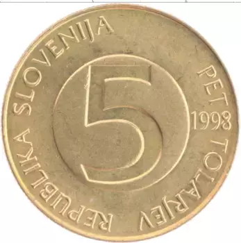 Монета 5 толаров Словении 1998 года Латунь Фауна