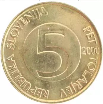 Монета 5 толаров Словении 2000 года Латунь