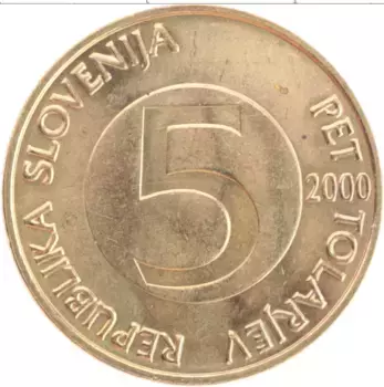 Монета 5 толаров Словении 2000 года Латунь