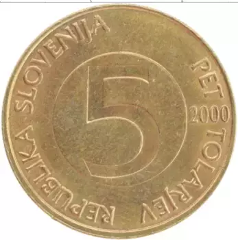 Монета 5 толаров Словении 2000 года Латунь