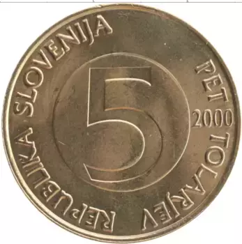 Монета 5 толаров Словении 2000 года Латунь