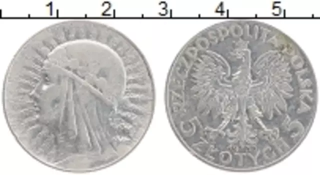 Монета 5 злотых Польши 1933 года Серебро