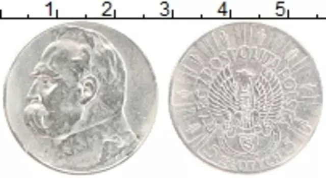 Монета 5 злотых Польши 1938 года Серебро Йозеф Пилсудский